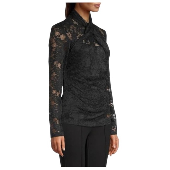 Stunning black lace twist front top. Twist neck and long sleeves.L - Picture 2 of 5